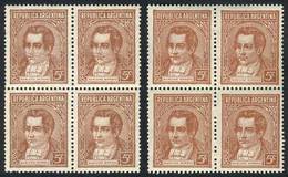 ARGENTINA GJ.795, 1937 Moreno 5c. Typographed, 2 Blocks Of 4 From Very Different - Other & Unclassified