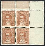 ARGENTINA GJ.795EV, 5c. Moreno, Block Of 4 With White Labels At Right From The G - Otros & Sin Clasificación