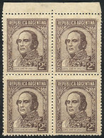 ARGENTINA GJ.804SG, 2c. Urquiza Unwatermarked, Block Of 4 PRINTED ON GUM Var., V - Autres & Non Classés