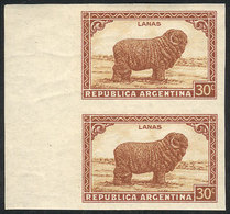 ARGENTINA GJ.809P, 30c. Sheep, Unwatermarked Thick Paper, IMPERFORATE PAIR With - Altri & Non Classificati