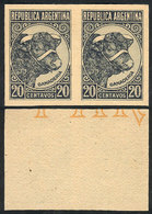 ARGENTINA GJ.874, 1942 20c. Bull, PROOF In The Adopted Color, Imperforate Pair P - Otros & Sin Clasificación