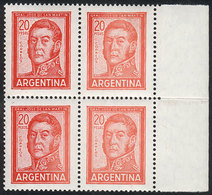 ARGENTINA GJ.1310, 20P. San Martín, Block Of 4 With VARIETY: Left Stamps In Norm - Other & Unclassified