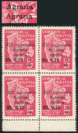 BOLIVIA "Sc.C261a, 1966 Agrarian Reform 10c. On 27B., Block Of 4, One With VARIE - Bolivia