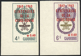 CAMBODIA Sc.B11/12, 1963 Red Cross, Set Of 2 IMPERFORATE Values With Sheet Corne - Cambodge