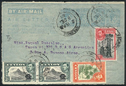 CEYLON Front Of An Aerogram With Nice Additional Postsage, Sent From Colombo To - Ceylon (...-1947)