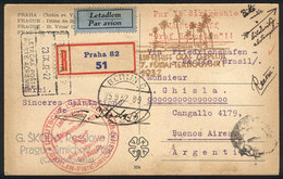 CZECHOSLOVAKIA ZEPPELIN: PC Sent To Argentina From Praha On 23/SE/32, With Rose - Covers & Documents