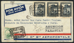 SPAIN 23/DE/1933 Barcelona - PARAGUAY: Registered Airmail Cover With Postage Of - Altri & Non Classificati