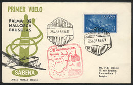 SPAIN 25/AP/1956 First Flight Madrid - Brussels, Cover Of VF Quality With Specia - Other & Unclassified