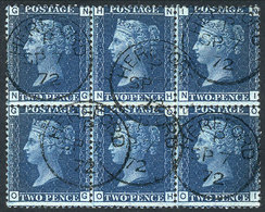GREAT BRITAIN Sc.30 Plate 14 (SG.47), 1871 2p. Blue, Spectacular Block Of 6 Used - Other & Unclassified