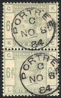 GREAT BRITAIN Sc.105, 1883/4 6p. Green, Vertical Pair Used In Portree, Very Fine - Otros & Sin Clasificación