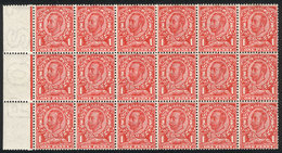 GREAT BRITAIN Sc.154a, 1912 1p. Scarlet, MNH Block Of 18, Excellent Quality - Other & Unclassified