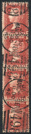 GREAT BRITAIN "Sc.33 (SG.43), 1p. Red-rose PLATE 225, Fantastic VERTICAL STRIP O - Oficiales