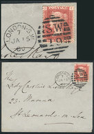 GREAT BRITAIN Sc.33 (SG.43), 1p. Red-rose PLATE 225, Franking A Cover Sent From - Servizio