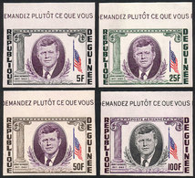 GUINEA Sc.325/327 + C56, 1964 Kennedy, Cpl. Set Of 4 IMPERFORATE Values, Excelle - Guinée (1958-...)