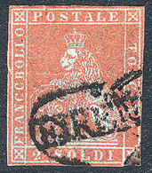 ITALY Sc.3, 1851/2 2s. Scarlet, Genuine But With Defect (bottom Right Corner Mis - Toskana