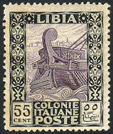 LIBYA Sc.56, 1924/40 Unwatermarked, 55c. Roman Galley, Mint Lightly Hinged, Tone - Libia