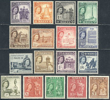 MALTA Sc.246/262, 1956/7 Complete Set Of 17 Values, Mint Lightly Hinged, VF Qual - Malte