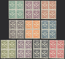 MALTA Sc.J11/J20, 1925 Complete Set Of 10 Values In MNH Blocks Of 4, Superb, Cat - Malta