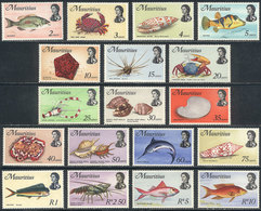 MAURITIUS Sc.339/356, 1969 Fish And Marine Fauna, Cpl. Set Of 18 MNH Values, VF - Mauritius (1968-...)