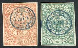 MEXICO STATE OF MORELOS: Contribución 1%, Year 1871, 2 Stamps Of 12½ And 25c., V - Mexique