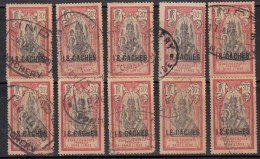 18ca On 30ca X 10 Used French India  1923 New Currency Series, Mythology, Bird, Snake, Reptile - Gebruikt
