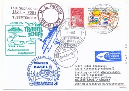 Carte Affr Luquet + Commemo Obl M.S BERLIN (Paquebot) + Premier Vol Lufthansa DH8 Munich => Bâle 2001 - 1997-2004 Marianna Del 14 Luglio