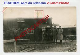 Gare-HOUTHEM-Feldbahn-Train-Locomotive-2x CARTES PHOTOS Allemandes-Guerre 14-18-1 WK-BELGIEN- - Comines-Warneton - Komen-Waasten