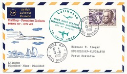 2 Enveloppes Première Liaison Boeing 737 City Jet LH 258/59 NICE - FRANCFORT - DUSSELDORF Et Retour 15-6-1968 - Primeros Vuelos