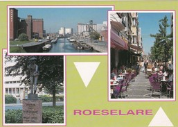 Postkaart Roeselare ( Nieuw ) : Haven / Ooststraat / Standbeeld Peegie - Roeselare