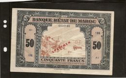 Maroc Billet De 50  Francs Type 1943 Emission Américaine" Spécimen" TTB - Maroc