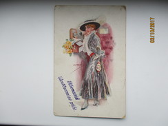 USABAL , WOMAN WITH PHONE AND YELLOW ROSES  , ART DECO , FEMME WOMAN , OLD POSTCARD ,  Ko - Usabal