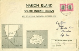 Afrique Du Sud 1950 - Y & T N. 65-67 - Lettre De L'Île Marion (Antarctique) - Frégate Transvaal - Antarctische Expedities