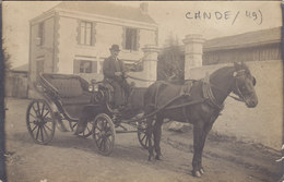 CARTE PHOTO Calèche Promenade à Cheval Au Verso Souvenir Du Frangin Pour  Candé - Maine Et Loire ? Circulée 1917 - Sonstige Gemeinden