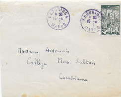 1945 - MAROC - LETTRE De KHOURIBGA (RARE) Avec CACHET VIOLET => CASABLANCA - Storia Postale