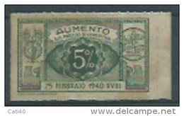 MARCA DA BOLLO - REGNO D'ITALIA  -aumento 5% Verde - Revenue Stamps