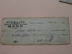 FRESNO California - FIDELITY Trust & Savings BANK ( Order ) Anno 1922 ( Zie Foto Details ) !! - United States