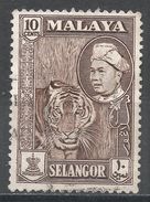 Malaya, Selangor 1957. Scott #107 (U) Sultan Hisam-ud-Din Alam Shah, Tiger, Tigre - Selangor