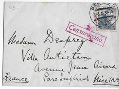 1938 - TCHECOSLOVAQUIE - ENVELOPPE Avec CENSURE  => NICE - Covers & Documents