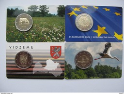 2 Euro Latvia 2015, 2016 Vidzeme Cow Stork EU Flag Coincard Münzkarte BU 4 Pcs - Letland