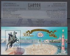 Russia 2003 300th Ann St. Petersburg Places History Gold With Certificate Architecture Collection S/S Stamps MNH Mi BL57 - Collections