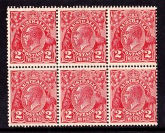 Australia 1930 King George V 2d Golden Scarlet Small Multi P 131/2 INVERTED Wmk Block Of 6 MNH - Mint Stamps