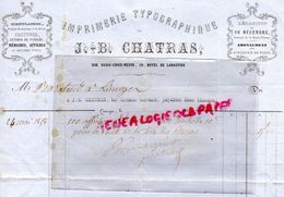 87 - LIMOGES- RARE FACTURE IMPRIMERIE TYPOGRAPHIQUE J.B. CHATRAS-1858- A M. BARATAUD POUR 100 AFFICHES GRAND COLOMBIER - Imprenta & Papelería