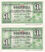 PAREJA CORRELATIVA DE 1 PESETA DEL AJUNTAMENT DE SOLSONA DEL AÑO 1937 SIN CIRCULAR   (BANKNOTE) - Andere & Zonder Classificatie