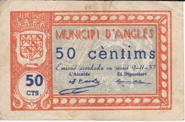 BILLETE DE 50 CENTIMOS DEL MUNICIPI D'ANGLES DEL 9-11-1937      (BANKNOTE) - Andere & Zonder Classificatie