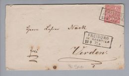 Heimat DE NS Freiburg In Hannover 1871-09-25 Auf Brief Nach Verden - Storia Postale