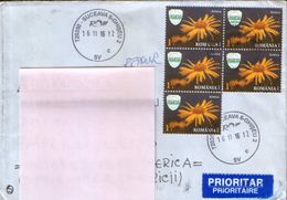 Romania - Registered Letter Circulated In 2016 From Suceava At USA And Returned, With A Block Of 5 Flowers - 2/scans - Covers & Documents