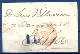 1851 , TOLEDO , FRONTAL CIRCULADO ENTRE OCAÑA Y ÉCIJA , BAEZA DE OCAÑA EN ROJO - ...-1850 Prephilately