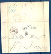 1841 , ASTURIAS , CARTA CIRCULADA ENTRE GIJÓN Y LONDRES , MARCA PREF. Nº 3 " Gn / ASTURIAS " , TRANSITOS , LLEGADA - ...-1850 Prefilatelia