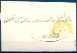 1844 , GUIPÚZCOA , CARTA CIRCULADA ENTRE SAN SEBASTIAN Y MADRID , BAEZA EN COLOR AMARILLO - ...-1850 Vorphilatelie