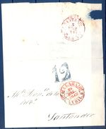 1842 , MALAGA , ENVUELTA CIRCULADA A SANTANDER , BAEZA DE MÁLAGA Y DE SANTANDER AL DORSO - ...-1850 Prephilately